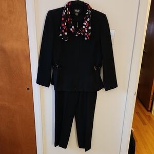 Rafaella Petites Black 2 Piece Pants 10P & Jacket 12P w Accent Scarf